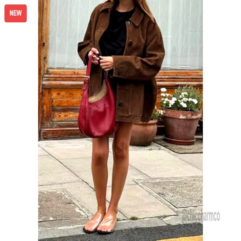 Faux Suede Leather Shacket Midi Long Button Down Casual Boyfriend Fit Jacket - Picture 3 of 5